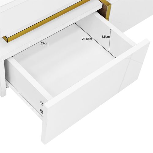 Table Basse Brillante Avec Rangement, Détails Dorés, Panneau De Particules, Blanc