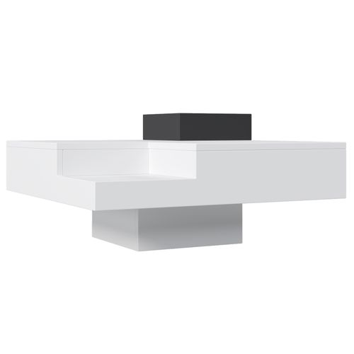 Table Basse 72x72x30 Cm - Carrée Avec LED Et Boîte De Rangement Amovible, Mdf, Blanc + Noir