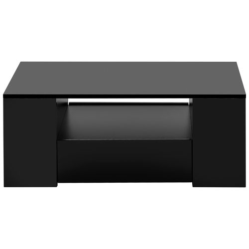 Table Basse LED, 2 Tiroirs, 2 Étagères, Plateau Brillant, Capacité 30 Kg, Noir