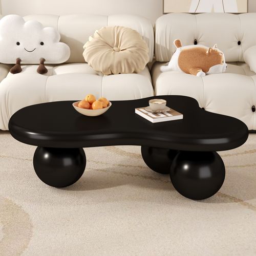 Table Basse Salon, LED Multicolore, Forme Nuage, Pieds Ronds Noirs, Mdf, Noir