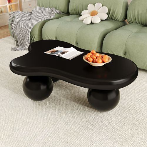 Table Basse Salon, LED Multicolore, Forme Nuage, Pieds Ronds Noirs, Mdf, Noir