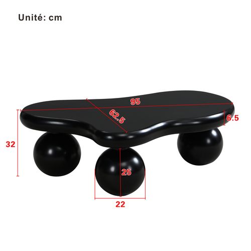 Table Basse Salon, LED Multicolore, Forme Nuage, Pieds Ronds Noirs, Mdf, Noir