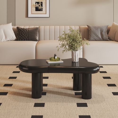 Table Basse Avec Tiroirs Noir, Éclairage LED 16 S, Forme Nuage, Mdf, 98 X 65,5 X 40 Cm - Noir