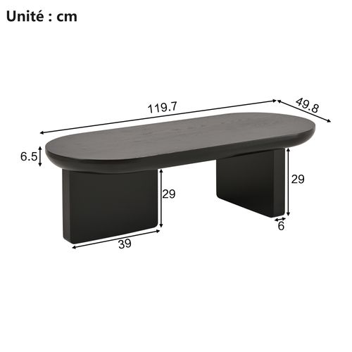 Table Basse 119,7 X 49,8 X 35,5 Cm Avec Design Épuré, Artisanat Unique - Noir