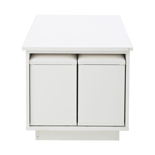 Table Basse Blanc, Hauteur Réglable, 2 Tiroirs, LED Contrôle Mobile, Table Canapé, Panneau Part.