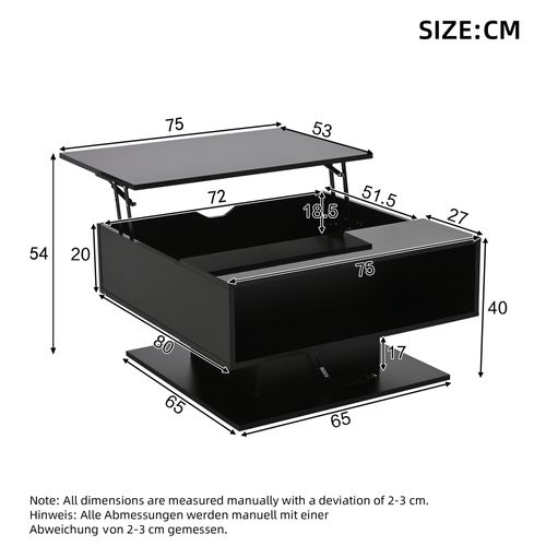 Table Basse Noir, Design, LED Intégrée, 2 Espaces Rangement, Haut Brillant, Panneau Particules