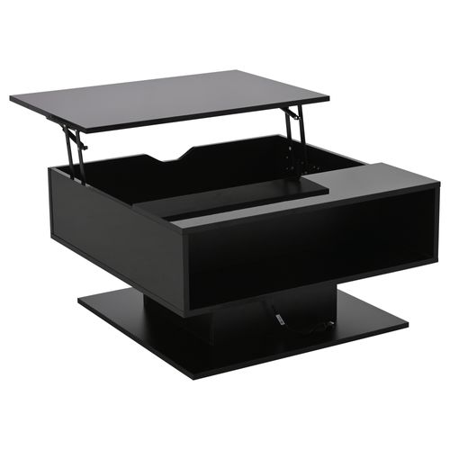 Table Basse Noir, Design, LED Intégrée, 2 Espaces Rangement, Haut Brillant, Panneau Particules