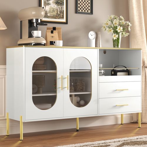 Buffet - Meuble De Rangement Rectangulaire Mdf - Sans Finition Brillante - 140 X 38 X 90 Cm - Blanc