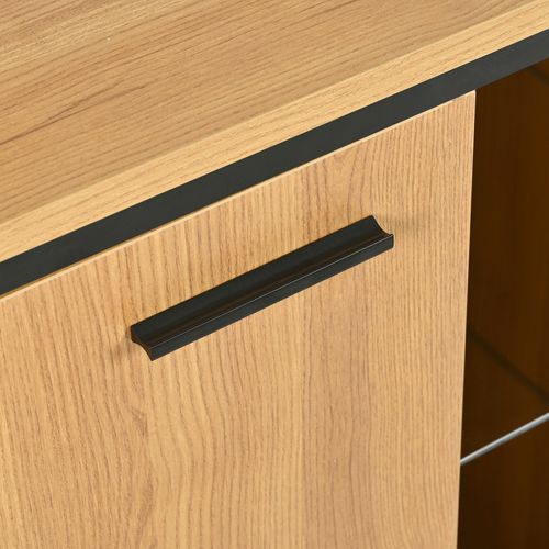 Buffet Salon 3 Tiroirs Et 2 Portes, Grain De Bois, LED, 160x40x85 Cm, Noir Et Naturel