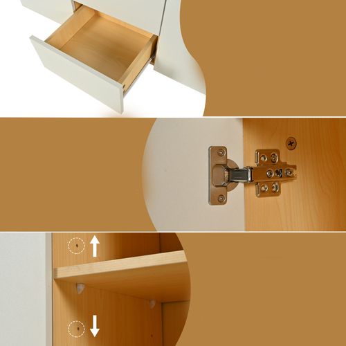 Buffet Moderne 2 Portes 3 Tiroirs Éclairage LED Panneau De Particules Blanc Naturel