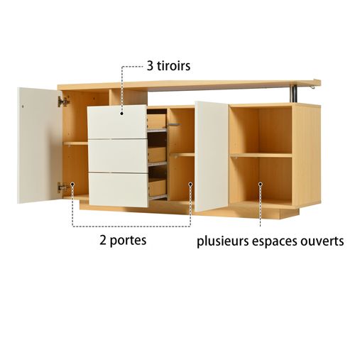 Buffet Moderne 2 Portes 3 Tiroirs Éclairage LED Panneau De Particules Blanc Naturel