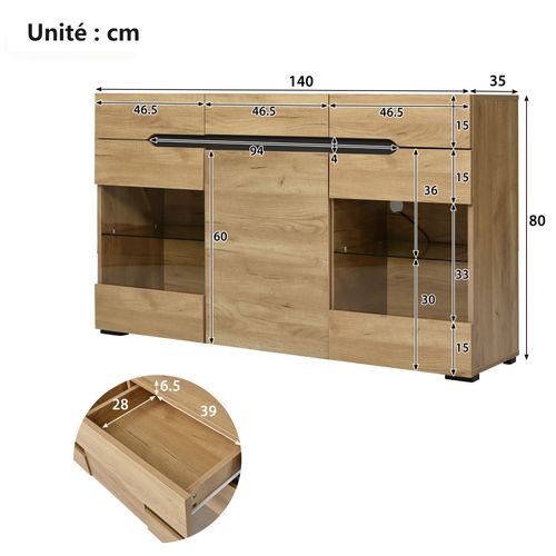 Buffet Salon 3 Portes 3 Tiroirs Panneaux De Particules Naturel