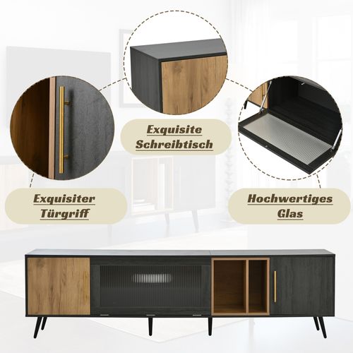 Meuble TV Avec Espaces De Rangement Fermés Et Ouverts - 3 Portes - Mdf - 200 X 40 X 55,5 Cm - Gris