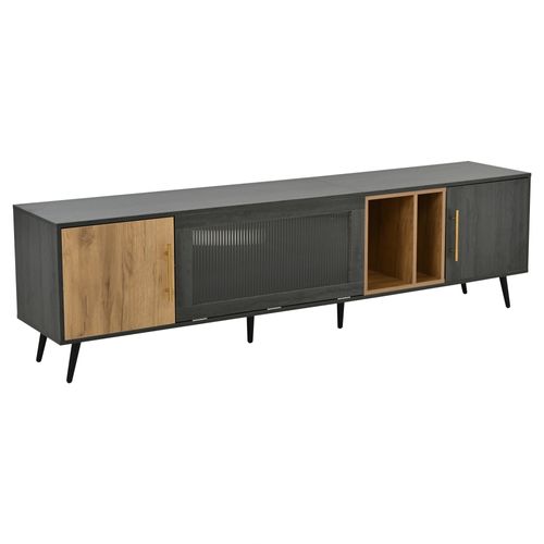 Meuble TV Avec Espaces De Rangement Fermés Et Ouverts - 3 Portes - Mdf - 200 X 40 X 55,5 Cm - Gris