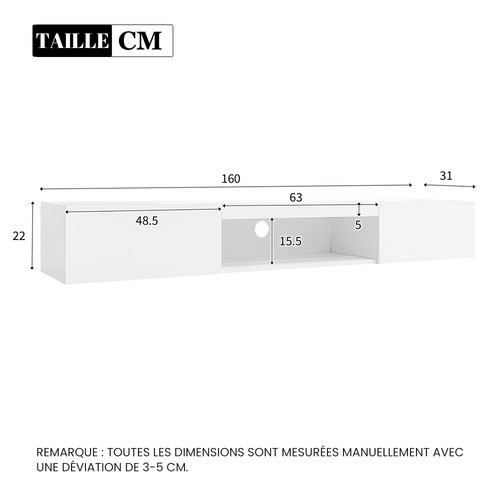 Meuble TV LED Avec Commande Bluetooth App, Façade Haut Brillant, Panneau De Particules, Blanc