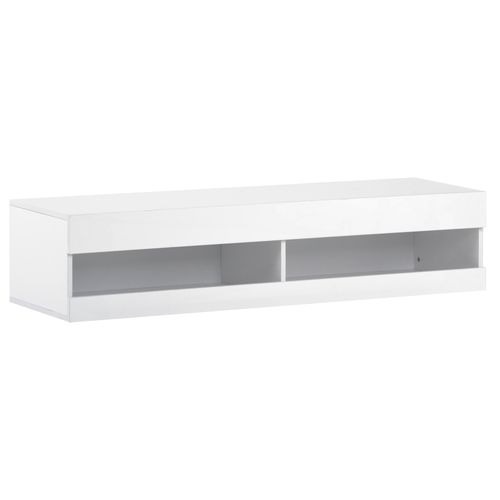 Meuble TV LED Suspendu Avec Rangement, Effet Marbre, Mdf, Blanc