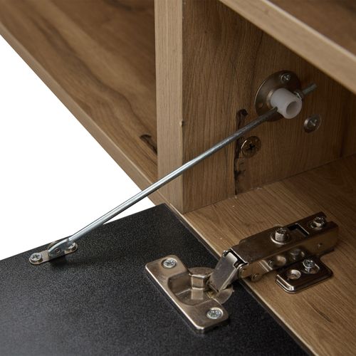 Meuble TV Mural 2 Portes 1 Abattante, LED Via App, Panneau Particules, 180x37x36 Cm, Noir