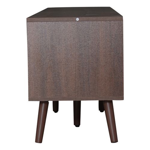 Meuble TV Rétro En Rotin Tressé Avec 2 Portes Et 2 Tiroirs, Panneau De Particules, Brun