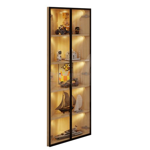 Vitrine Mdf Avec 1 Porte, Éclairage LED, Verre Trempé Et Charnières Silencieuses, Blanc