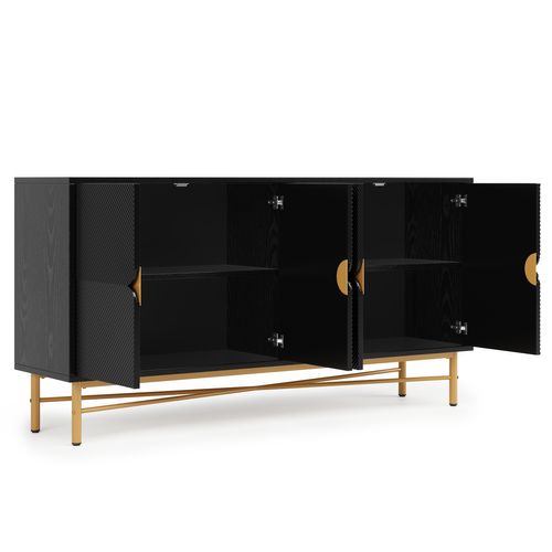 Buffet Bahut 4 Portes Rangement Cuisine Salle à Manger Moderne Panneaux De Particules Noir