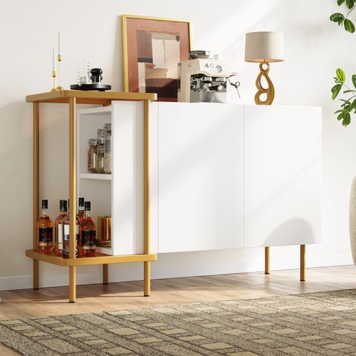 Buffet Bahut 2 Portes Rangements Multiples Salle à Manger Moderne Blanc