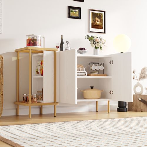 Buffet Bahut 2 Portes Rangements Multiples Salle à Manger Moderne Blanc