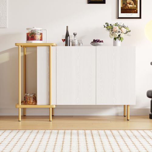 Buffet Bahut 2 Portes Rangements Multiples Salle à Manger Moderne Blanc