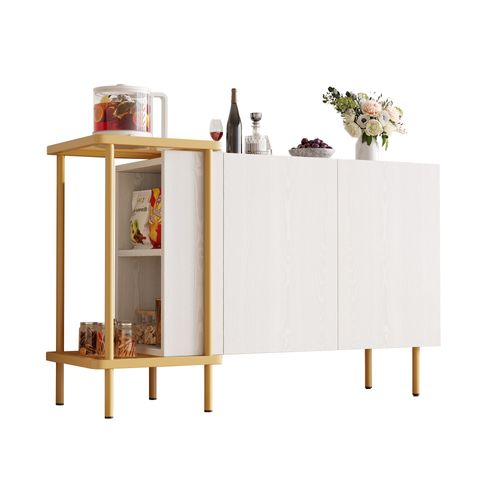 Buffet Bahut 2 Portes Rangements Multiples Salle à Manger Moderne Blanc