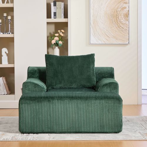 Fauteuil De Lecture - Repose-pieds - Coussin Confortable - Velours Côtelé - Émeraude