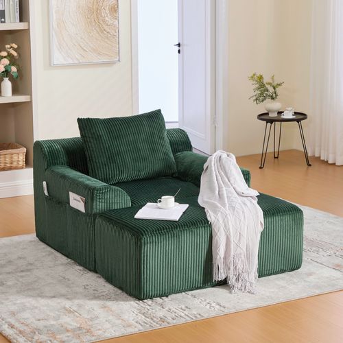 Fauteuil De Lecture - Repose-pieds - Coussin Confortable - Velours Côtelé - Émeraude