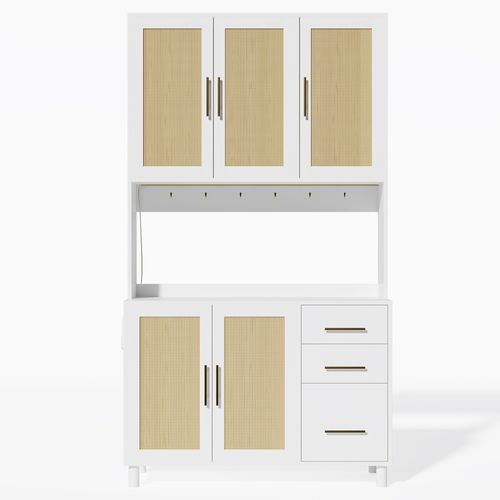 Bahut De Cuisine Avec LED Bluetooth, 2 Ports USB, 2 Prises Et Rangement Tiroirs, Naturel