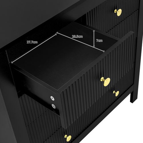 Buffet 5 Tiroirs Avec Poignées Dorées, Commode Fonctionnelle Chambre Ou Salon, Noir
