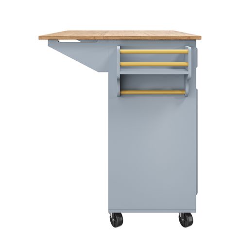 Îlot Cuisine Pliable Avec Rangements Et Roulettes, Mdf Et Métal, Bleu