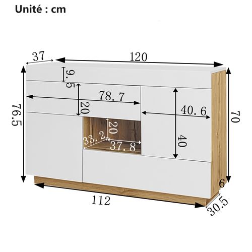 Buffet Rangement Tiroirs - Bahut Design Patchwork - LED -  Facile à Entretenir - Stables - Blanc