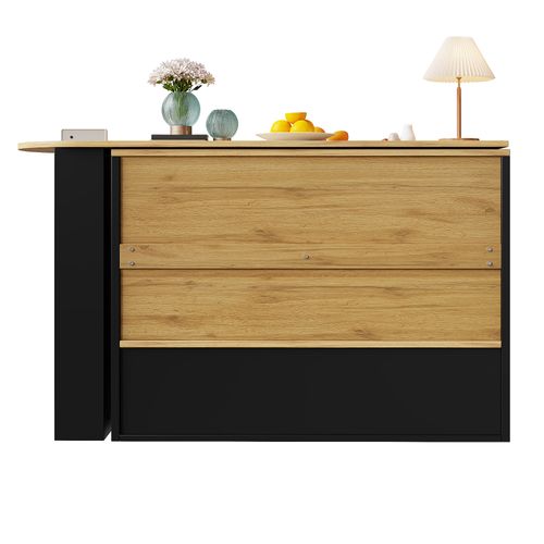 Buffet Pivotant Cuisine, 5 Niveaux Rangement, Étagères Et Élément Verre, Noir