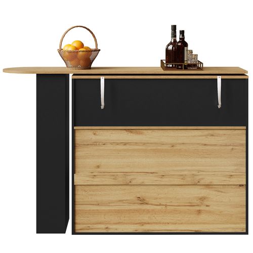 Îlot Cuisine Moderne, Buffet Rotatif, 2 Tiroirs, Meuble Bar, Étagères Ouvertes, Mdf, Noir
