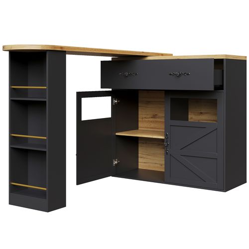 Îlot Cuisine Extensible, Meuble Rangement Pivotant 360°, Étagères Latérales, Mdf, Noir