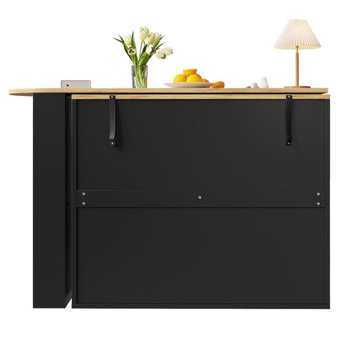 Îlot Cuisine Extensible, Buffet Pivotant 360°, Étagères Et Tiroirs, Mdf, Noir