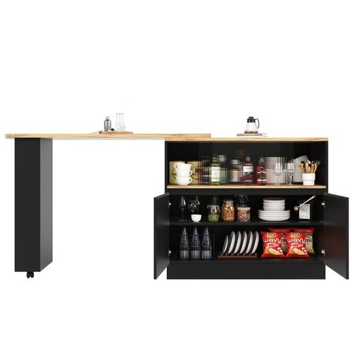 Meuble Bar Cuisine, Table Bar Pivotante, Rangements Et Comptoir Design, Mdf, Noir