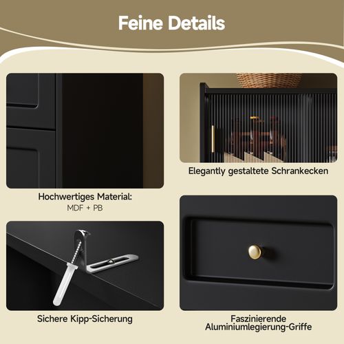 Vitrine Avec LED - Buffet Haut Avec Étagères Ajustables, Meuble De Rangement Pour Salon, Mdf - Noir