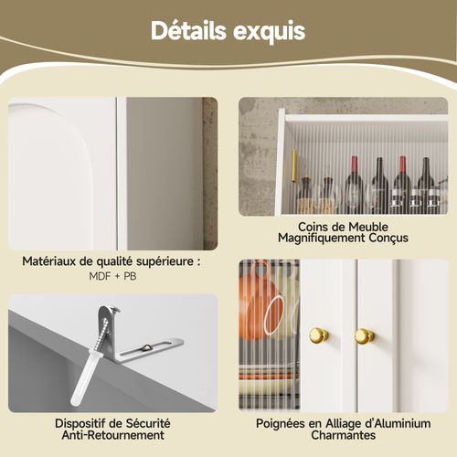 Vitrine LED - Buffet Haut Avec Étagères Réglables Et 2 Tiroirs, Mdf, Beige