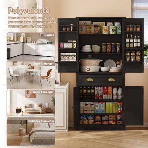 Buffet Haut - Meuble Rangement 4 Portes, 1 Tiroir, Étagères Mdf, Noir