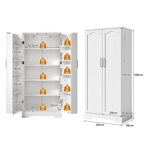 Buffet - Armoire Cuisine Moderne LED, Étagères Ajustables, Bahut Blanc Pb + Mdf