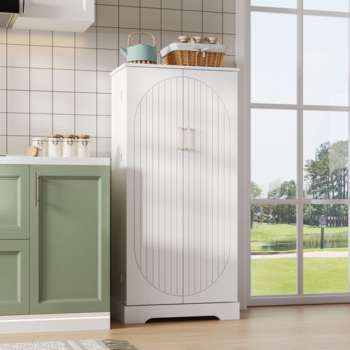 Buffet - Armoire Cuisine LED, Étagères Réglables, Bahut Blanc Moderne Pb + Mdf