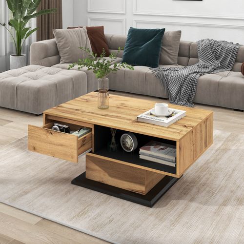 Table Basse De Salon Avec 1 Tiroir, 100×60×47cm, Avec 2 Compartiments De Rangement, En Pb, Bois.