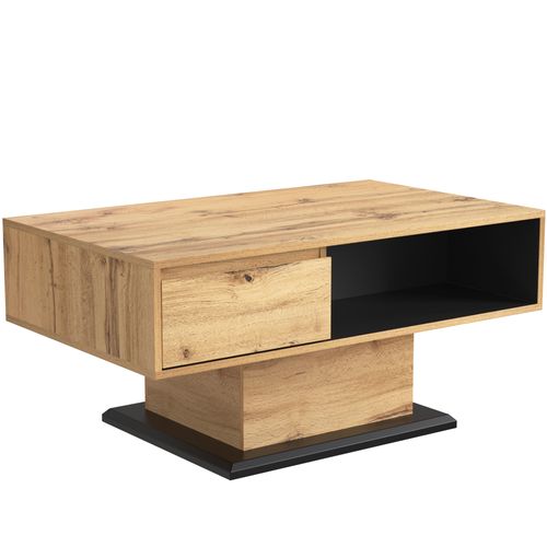 Table Basse De Salon Avec 1 Tiroir, 100×60×47cm, Avec 2 Compartiments De Rangement, En Pb, Bois.