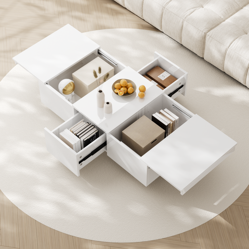 Table Basse100x50x31cm, table Rectangulaire, 2 Tiroirs, moderne, 2coffres, aggloméré, blanc