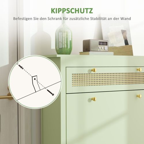 Meuble à Chaussures 88x30x120cm ,2 Portes, 1 Tiroir, décoratif En Rotin, moderne, bois,vert