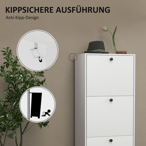 Meuble à Chaussures 47x28x115cm, 3 Portes, moderne, poignées De Forme Arrondie, contreplaqué,blanc