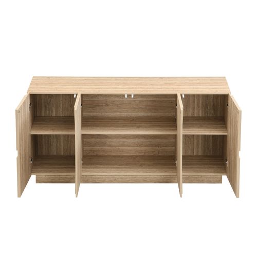 Buffet Bois L.160 Cm Avec 4 Portes Et Étagères, Grand Rangement Pour Salon Et Salle à Manger